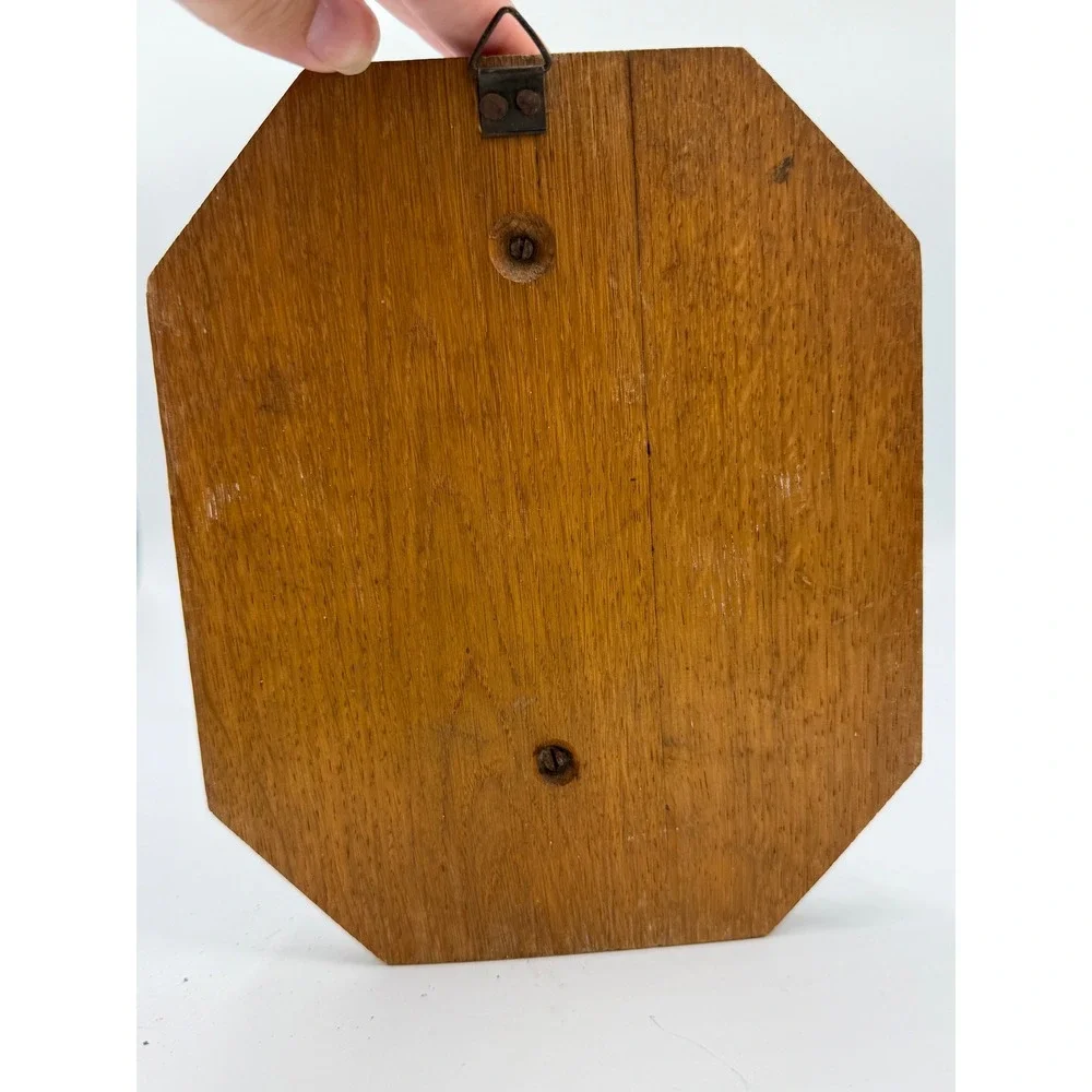 Jesus‎ Wall Plaque Religious Brown Metal Relief Wood Octagon Decor 7